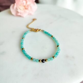 AMAZONIT & TURMALIN CZARNY bransoletka lub naszyjnik