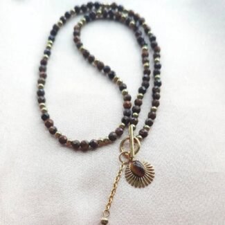 Naszyjnik z kamieni Hematyt i Tygrysie oko zapinany z przodu talizman siły i pewności siebie