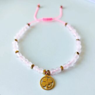 Bransoletka lub naszyjnik, bransoletka na rzemyku lub na gumce talizman miłości i przyjaźni Kwarc różowy i Hematyt regulowany dowolny sznurek