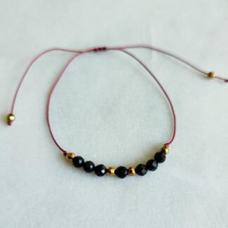 Bransoletka na rzemyku srebrne lub złote wykończenie Turmalin czarny i hematyt talizman silnej ochrony