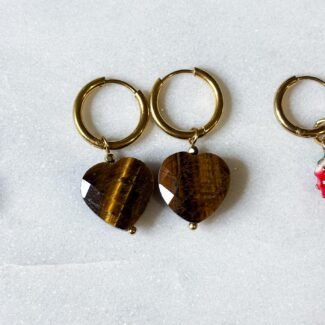 Tygrysie oko serduszka fasetowane i Hematyt kolczyki srebrne lub złote wykończenie dowolne bigle