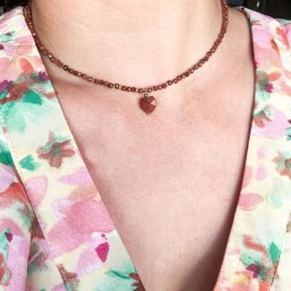 Naszyjnik z kamieni Hematyt i Piasek pustyni długość i wykończenie dowolne złote lub srebrne talizman optymizmu i pasji