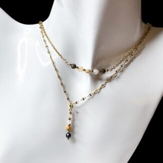 BYK łańcuszek z kamieniami na druciku srebrny lub złoty łańcuszek, długość dowolna