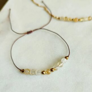 Cytryn i Hematyt Bransoletka na rzemyku srebrne lub złote wykończenie