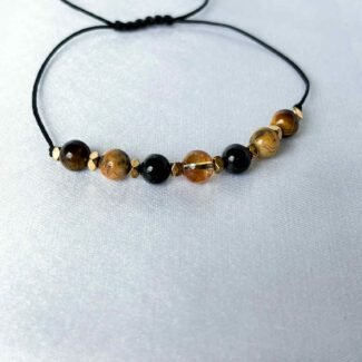 Bransoletka turmalin cytryn, agat, tygrysie oko hematyt złoty lub srebrny UNISEKS
