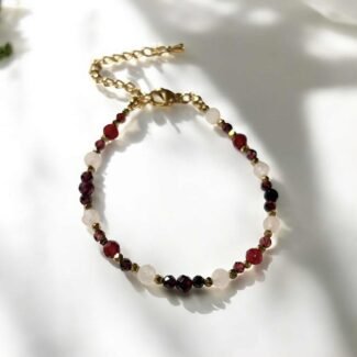 Bransoletka lub naszyjnik rubin, granat, kwarc różowy i hematyt