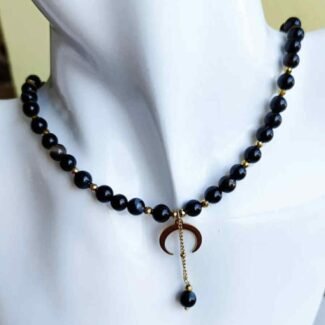 Naszyjnik Hematyt, turmalin czarny i lunula