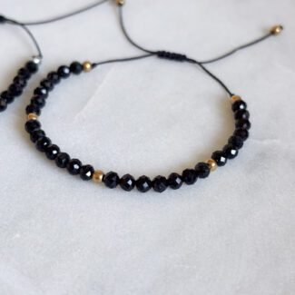 Turmalin czarny i Hematyt Bransoletka na rzemyku srebrne lub złote wykończenie