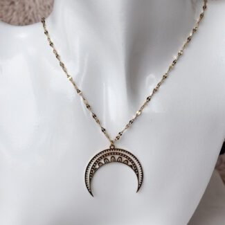 Naszyjnik stal szlachetna zawieszka z lunulą róg obfitości