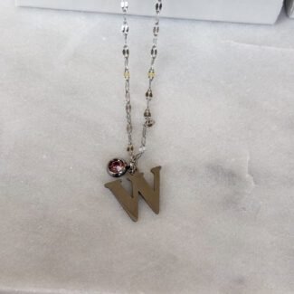 Naszyjnik stal szlachetna zawieszka z cyrkonią literka W