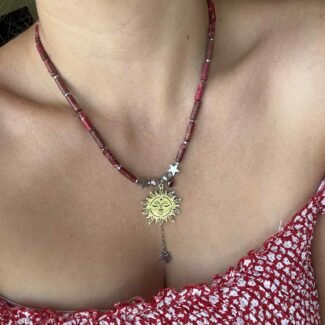 Naszyjnik jaspis cesarski i hematyt dł 38 cm + 10 cm przedłużki maks 48 cm