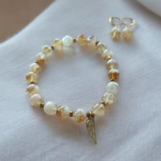 Bransoletka z kamieni na gumce Hematyt i Cytryn