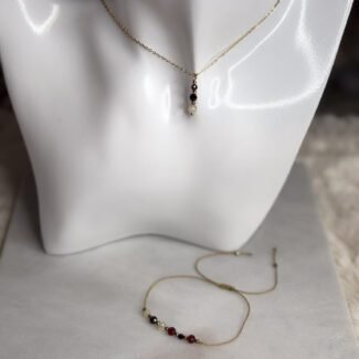 Zestaw komplet naszyjnik + bransoletka cytryn, turmalin czarny, granat i hematyt