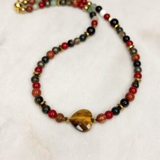 Naszyjnik hematyt i miks kamieni 45cm + 5cm regulacji