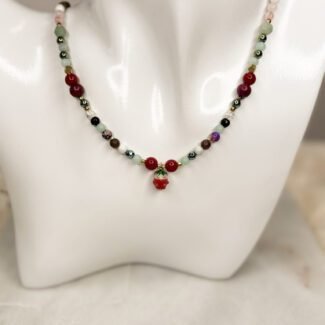Naszyjnik truskawka hematyt i miks kamieni 49cm zapięcie magnes (mocne)