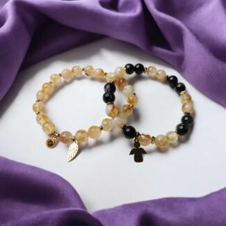 Zestaw 2x Bransoletka z kamieni na gumce Hematyt, Cytryn i Turmalin