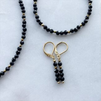 Kolczyki Czarny Turmalin z Hematytem stal szlachetna