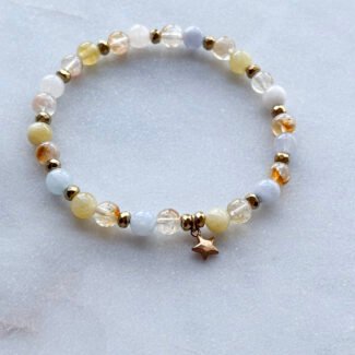 Bransoletka z kamieni na gumce Hematyt i morganit oraz cytryn