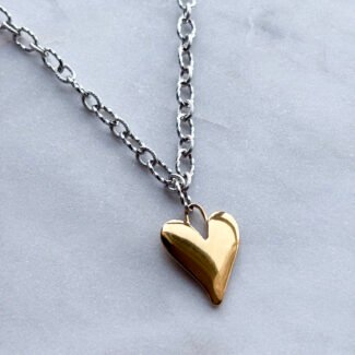 Łańcuszek stal szlachetna zawieszka serce duże grubszy łańcuszek srebro złoto