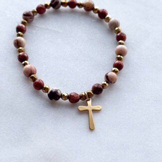 Bransoletka z kamieni na gumce Hematyt i piasek pustyni oraz agat