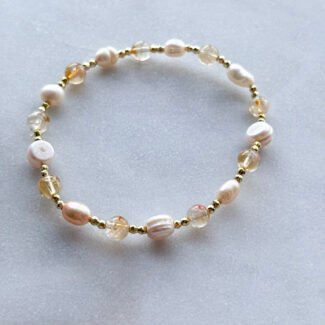 Bransoletka z kamieni na gumce Hematyt i cytryn oraz perły