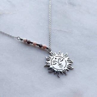 Łańcuszek stal szlachetna zawieszka z bocznymi kamieniami jaspis, słońce