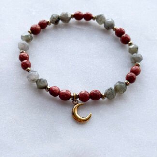 Bransoletka z kamieni na gumce Hematyt i labradoryt oraz piasek pustyni