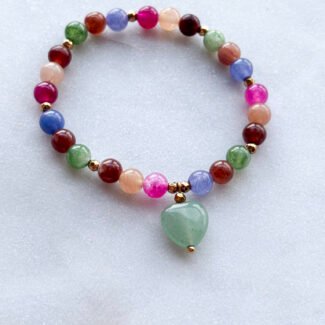 Bransoletka z kamieni na gumce Hematyt i turmalin kolorowy oraz awenturyn serce