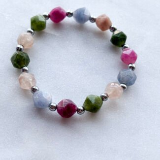 Bransoletka z kamieni na gumce Hematyt i turmalin kolorowy