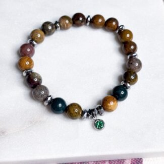 Bransoletka z kamieni na gumce Hematyt i Jaspis