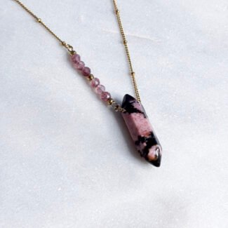 Łańcuszek stal szlachetna zawieszka z bocznymi kamieniami rodochrozyt 2