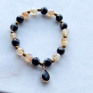 Bransoletka z kamieni na gumce Hematyt i turmalin oraz cytryn