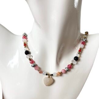 Unikat, naszyjnik miks kamieni i hematyt, zawieszka serce fasetowane Awenturyn