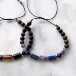 Zestaw dwóch bransoletek na rzemyku Turmalin czarny, Cytryn, Tygrysie oko, Lapis lazuli, Ametyst, hematyt uniseks damska męska 5 bransoletka na rzemyku lapis lazuli ametyst turmalin czarny hematyt i tygrysie oko uniseks damska meska