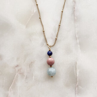 Łańcuszek z jadeitem, lapis lazuli, hematytem i rodonitem